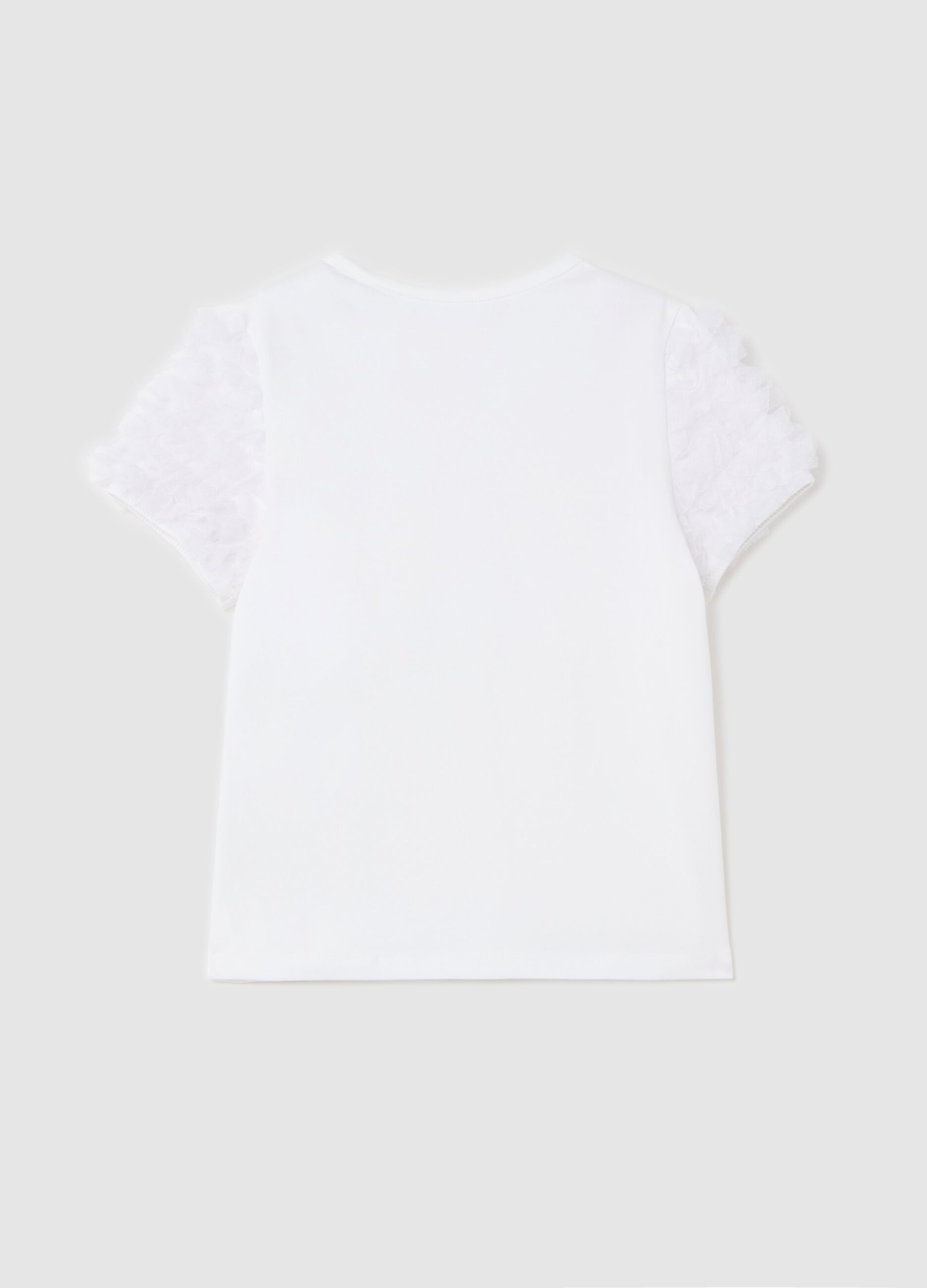 T-shirt with round neck and tulle appliqués