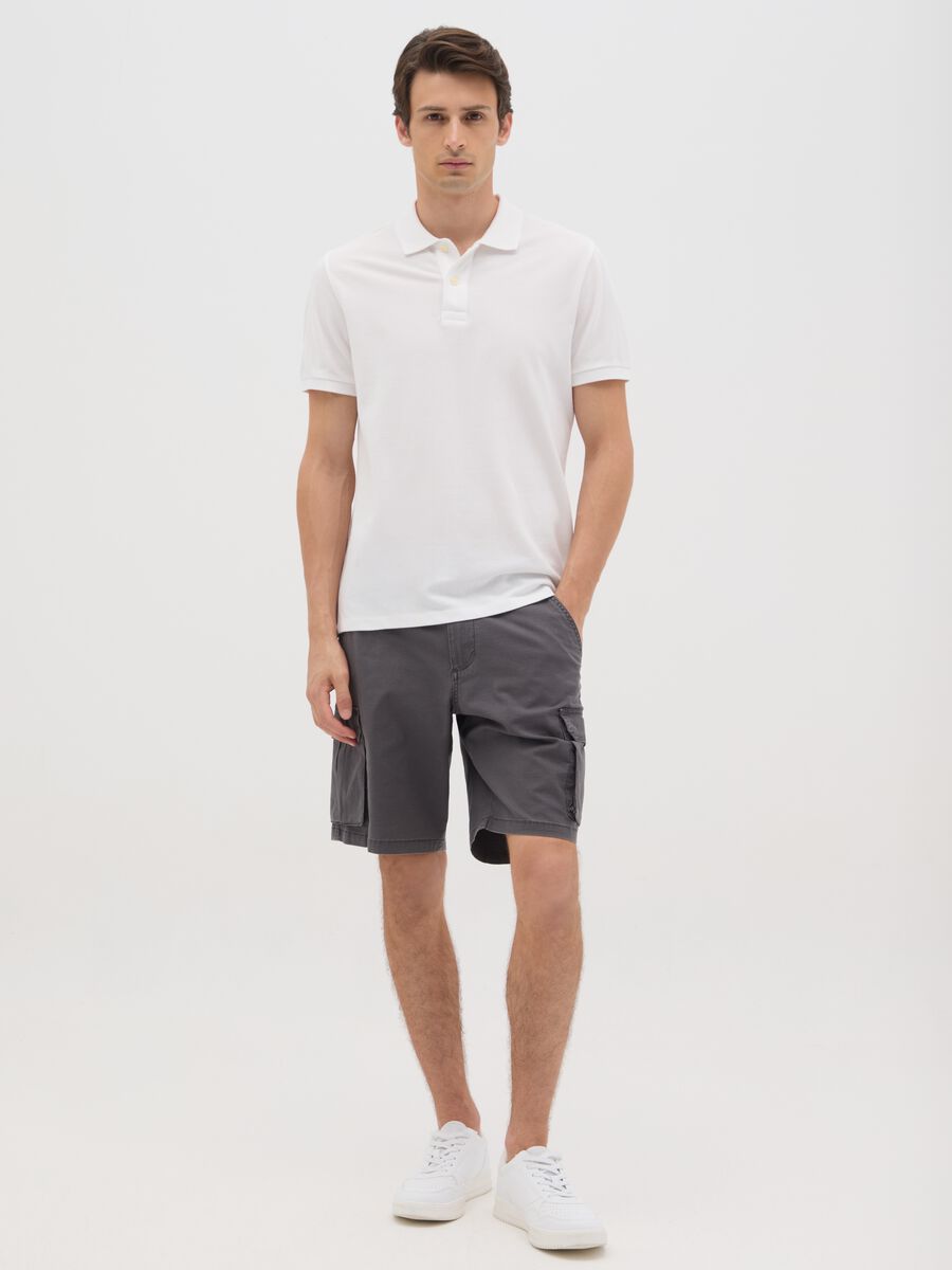 Men's grey stretch cotton cargo trousers_0
