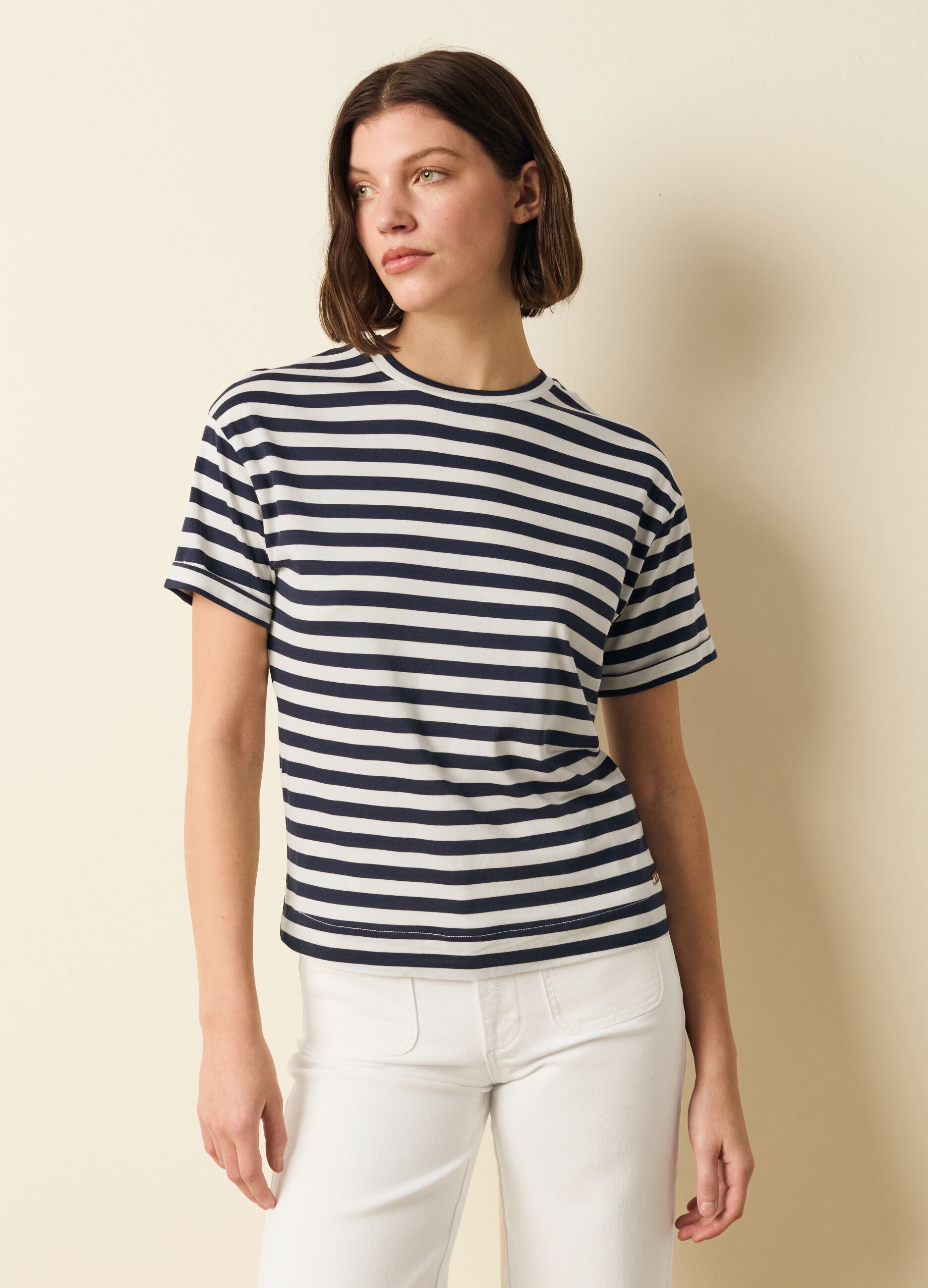 Striped cotton and modal T-shirt