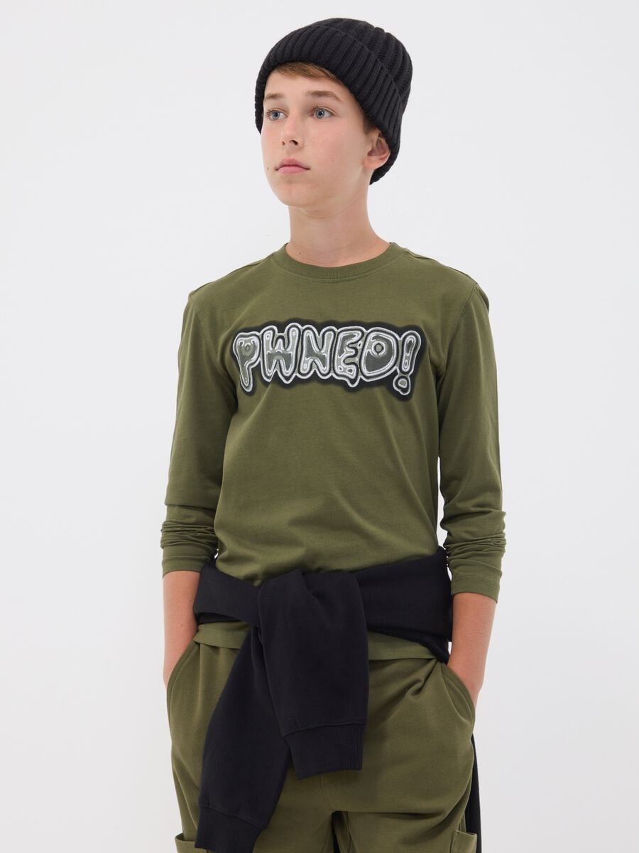 Green pure organic cotton slogan T-shirt for boys_1