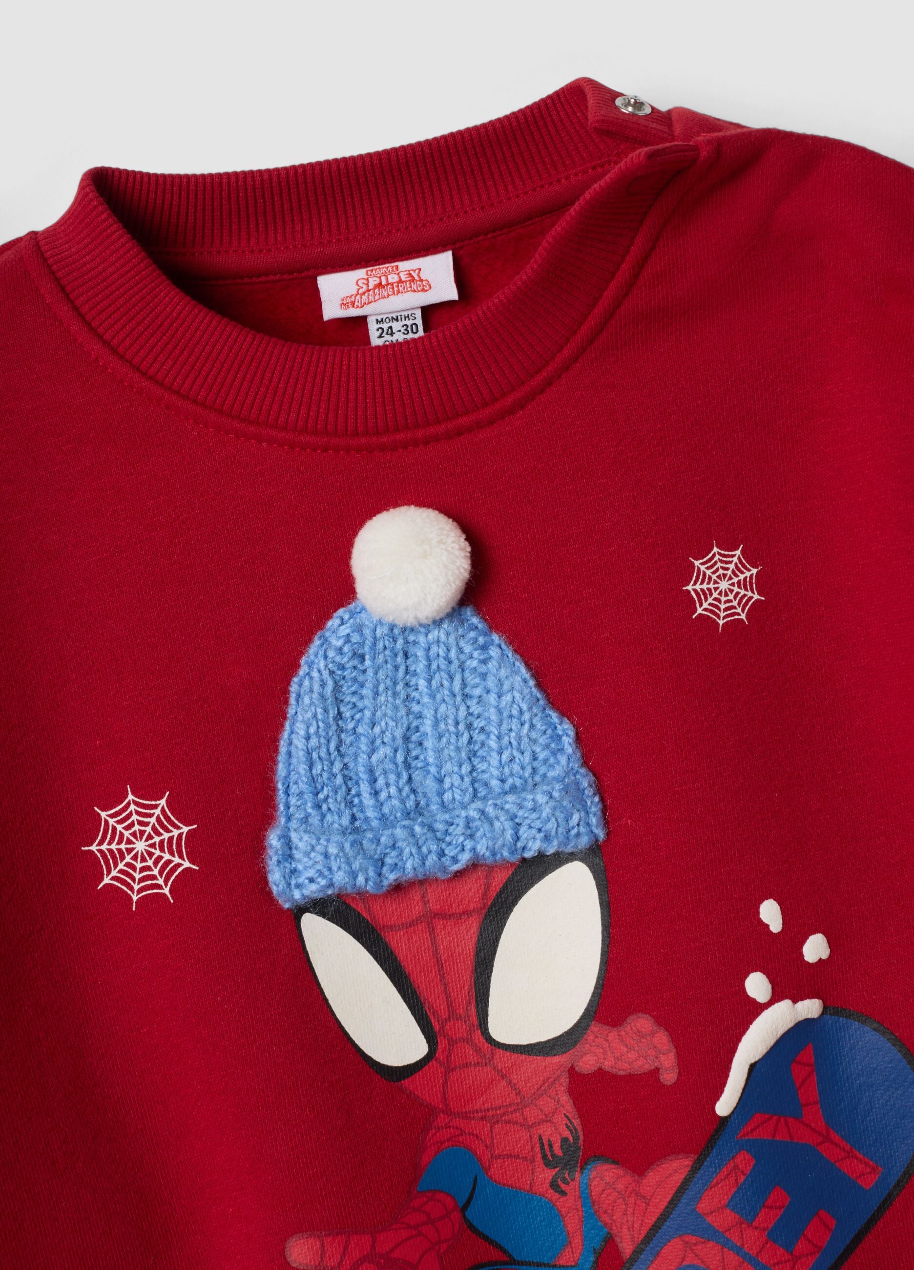 Red crew-neck cotton-blend sweatshirt with MARVEL Spider-Man print