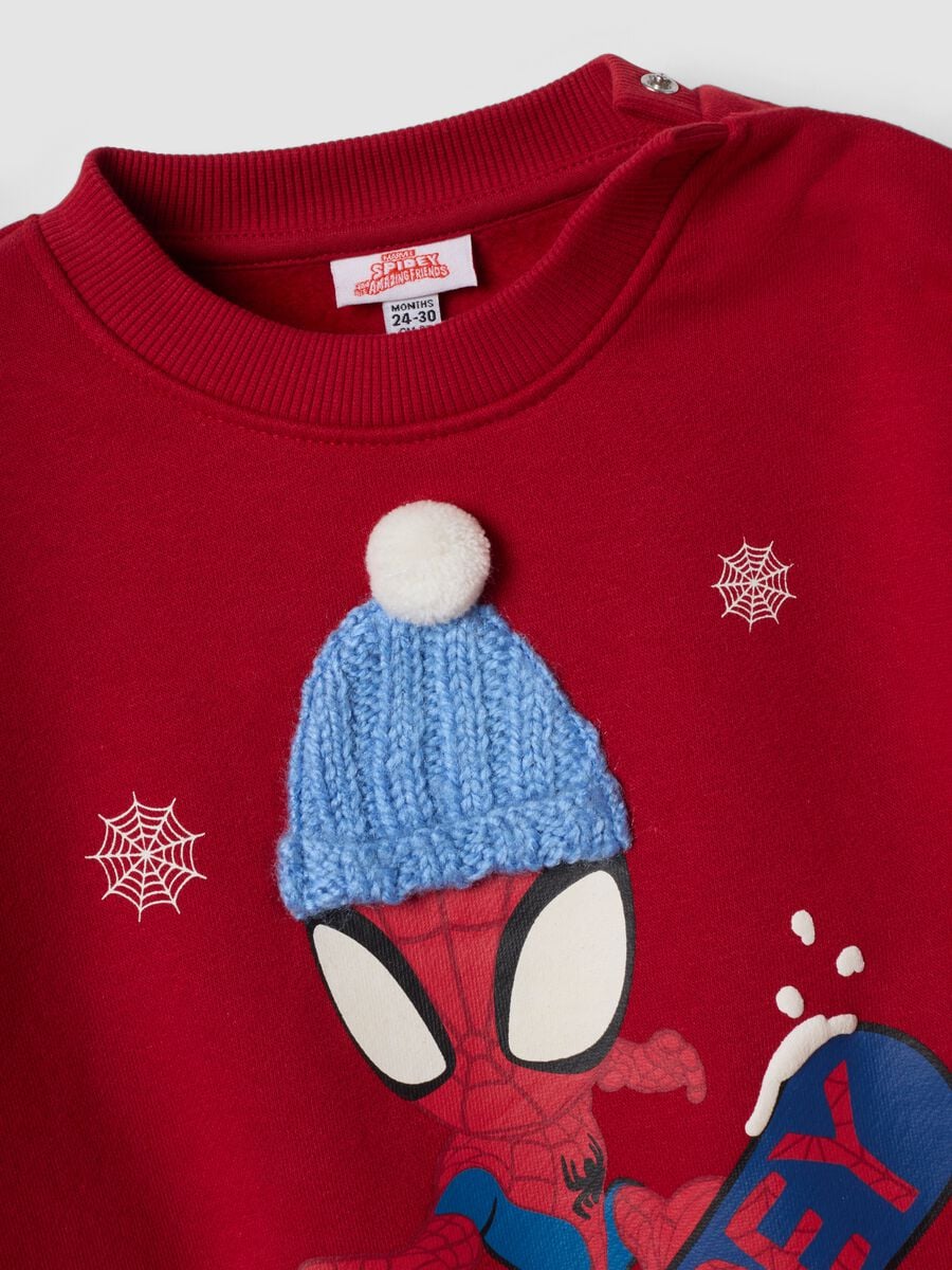 Red crew-neck cotton-blend sweatshirt with MARVEL Spider-Man print_2