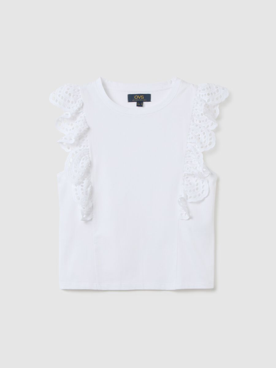 Top da donna in puro cotone bianco regular fit con pizzo_4