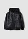 Black padded hooded zip-up jacket for boys_0