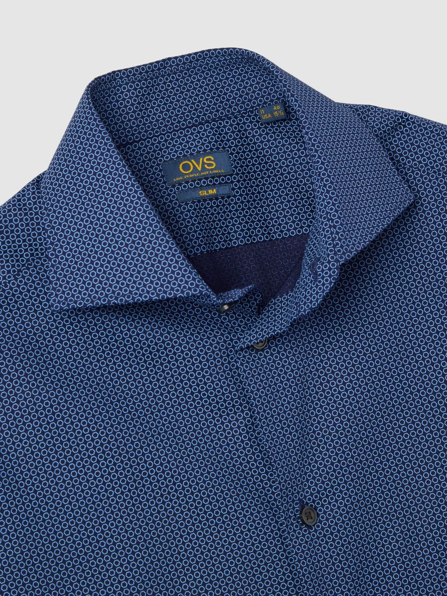 Blue stretch cotton slim fit shirt_5