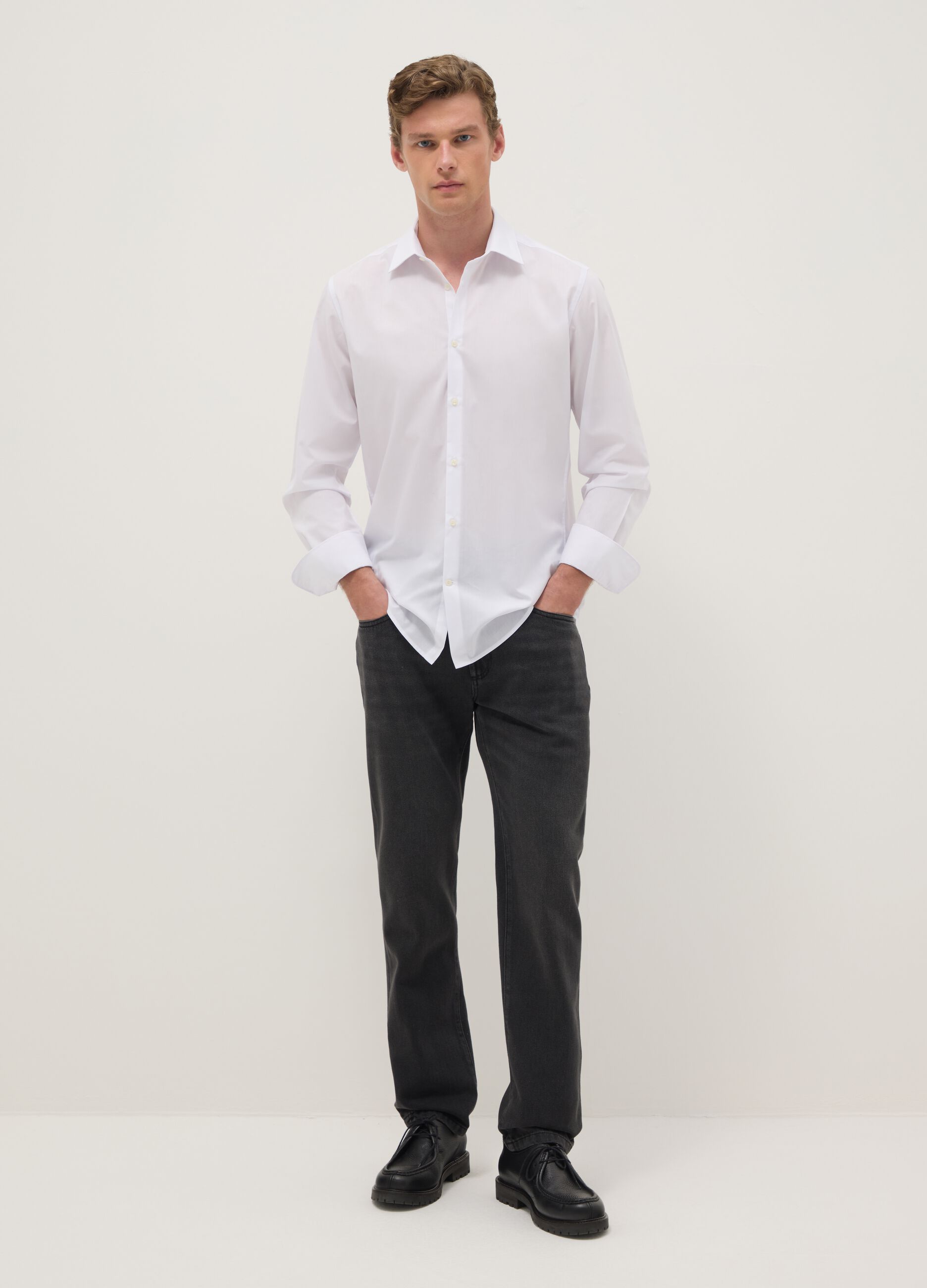 Black cotton blend regular fit jeans