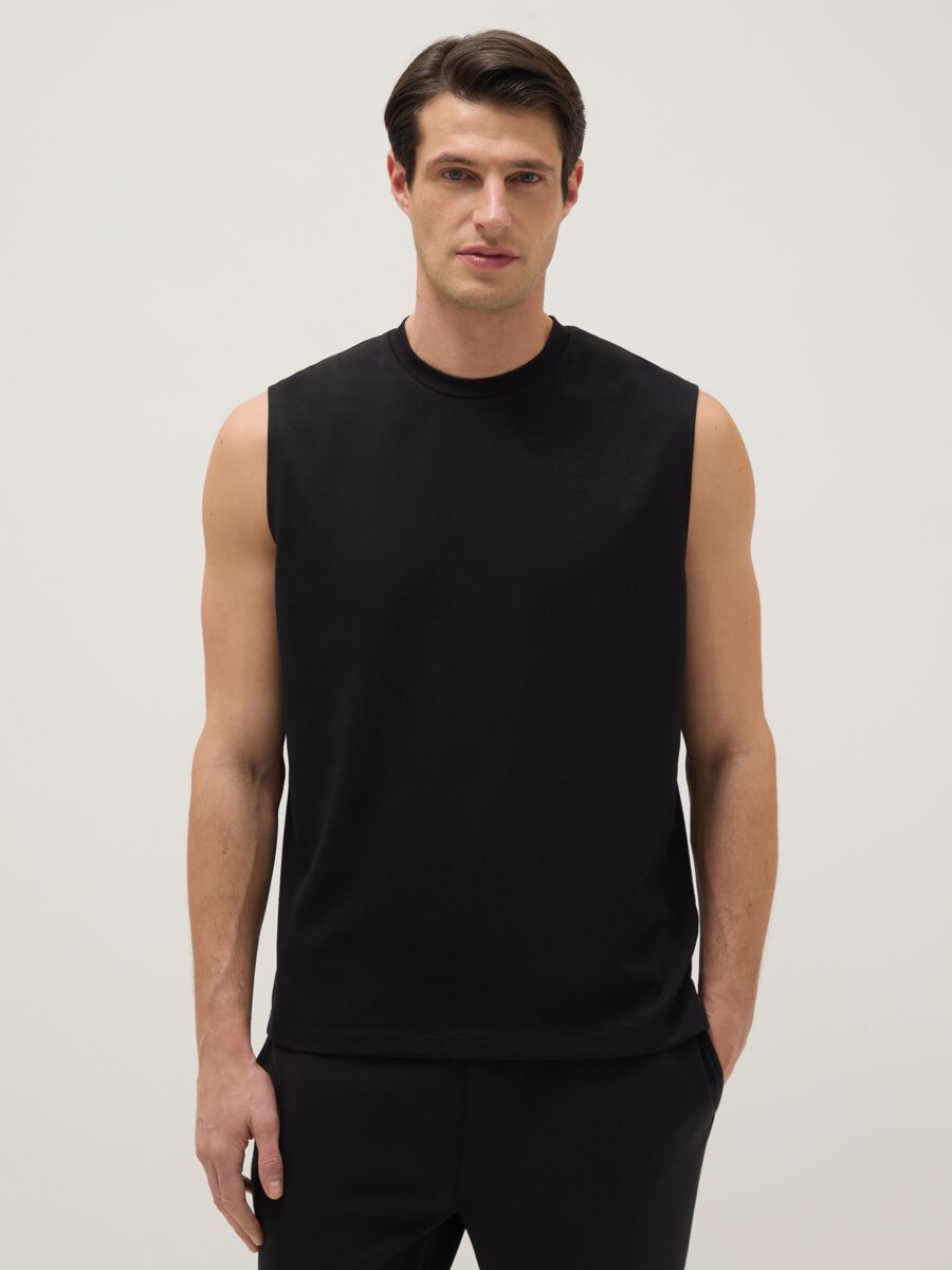 Black cotton blend vest regular fit_0
