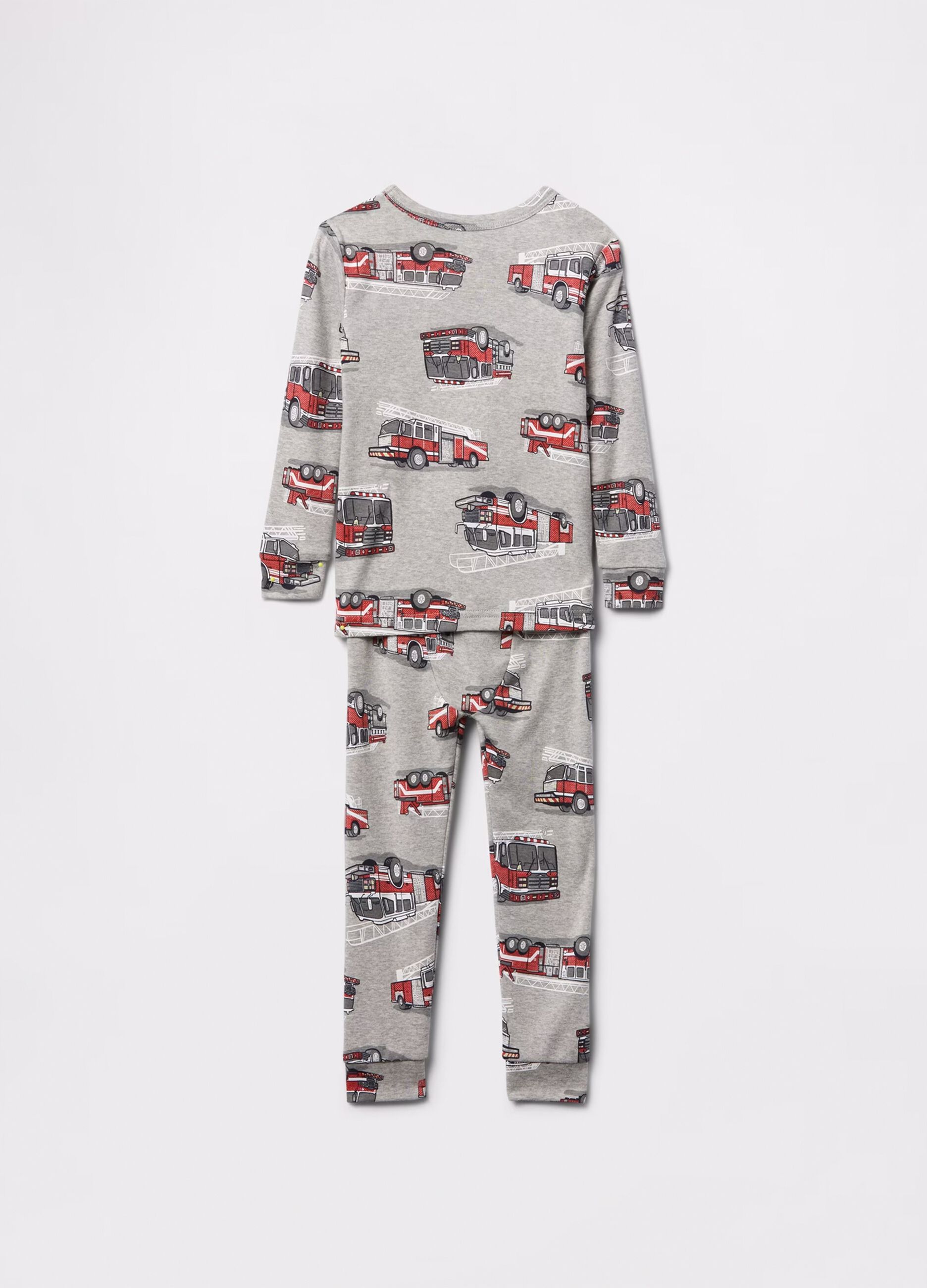 Grey pyjamas in cotton with fire engine print