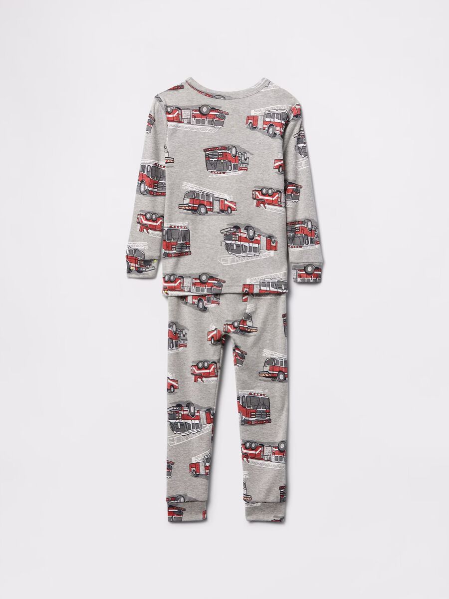 Grey pyjamas in cotton with fire engine print_1