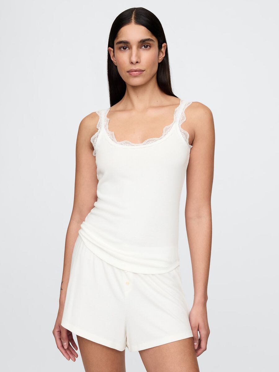 White Stretch Pyjamas with Lace Details_1