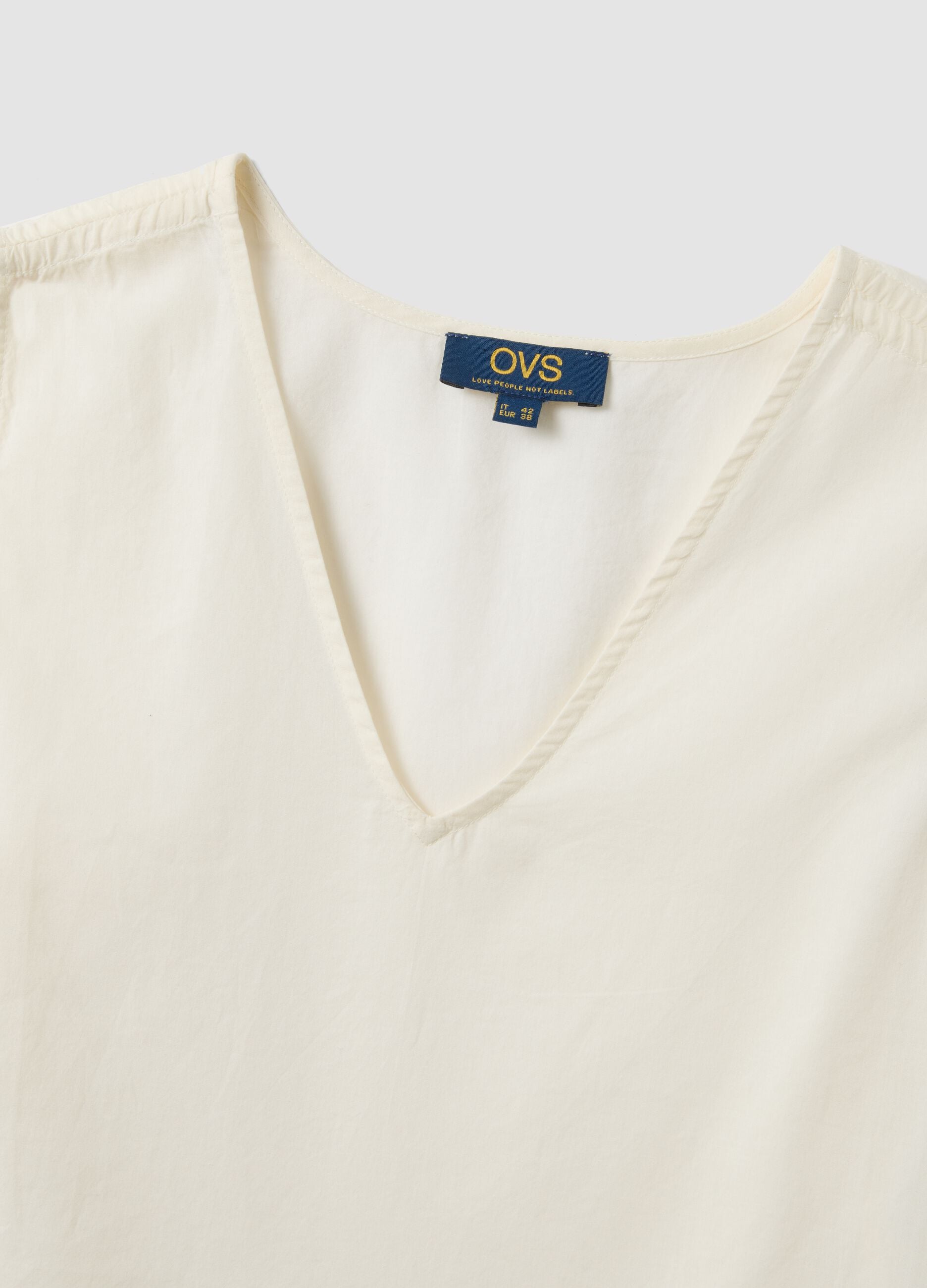 White pure cotton V-neck blouse