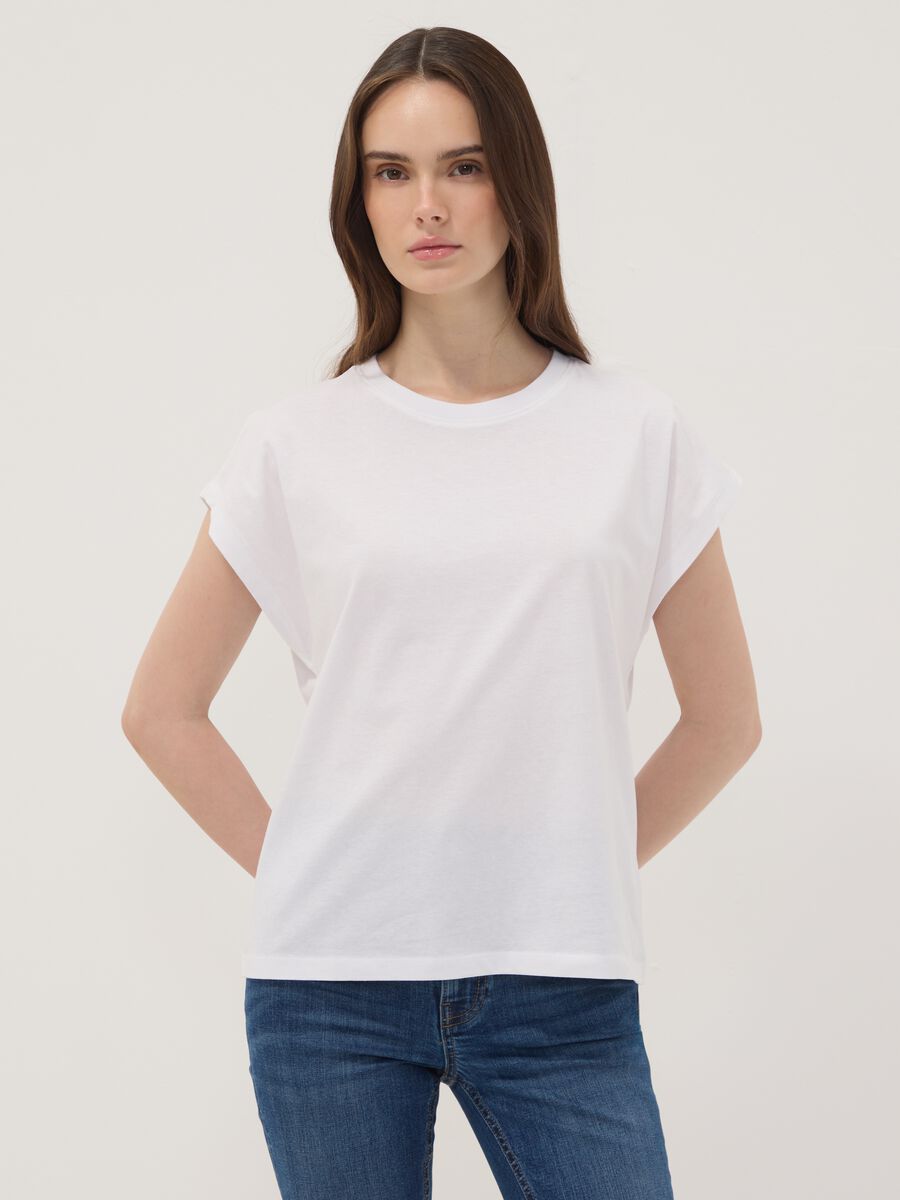 White pure cotton short-sleeve T-shirt, regular fit_0