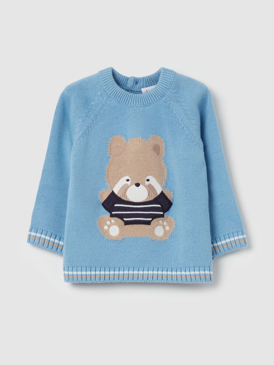 Cotton pullover with jacquard raccoon_0