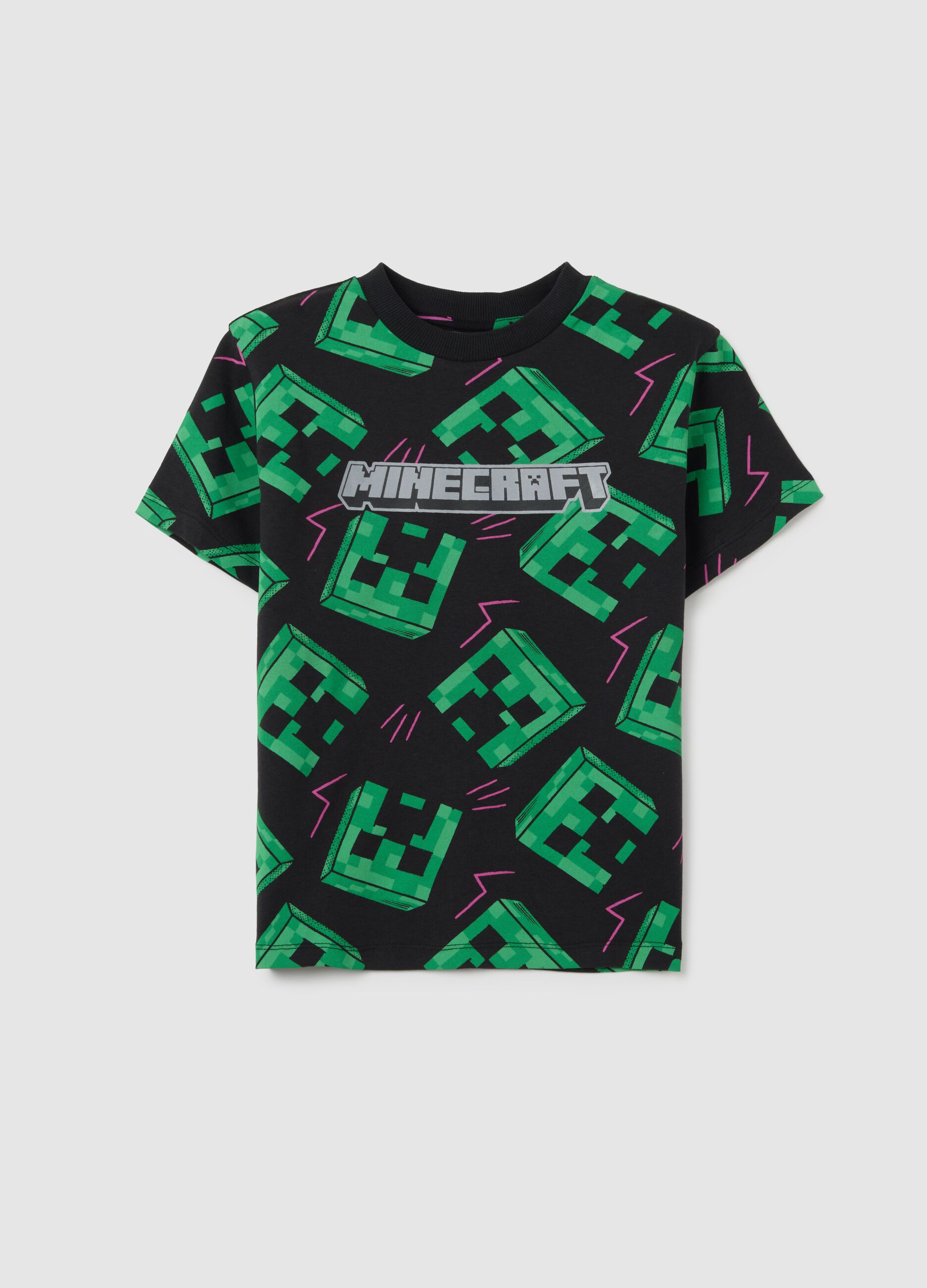 Children's pure cotton multi-coloured regular fit t-shirt with Minecraft print
