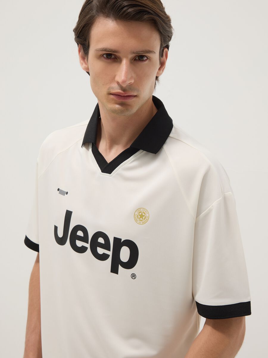 T-shirt bianca regular fit con colletto a contrasto e scritta Jeep regular fit_0