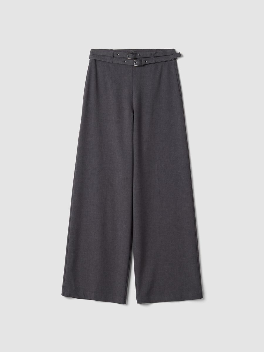 Pantaloni formali grigi in viscosa elasticizzata con cintura_0