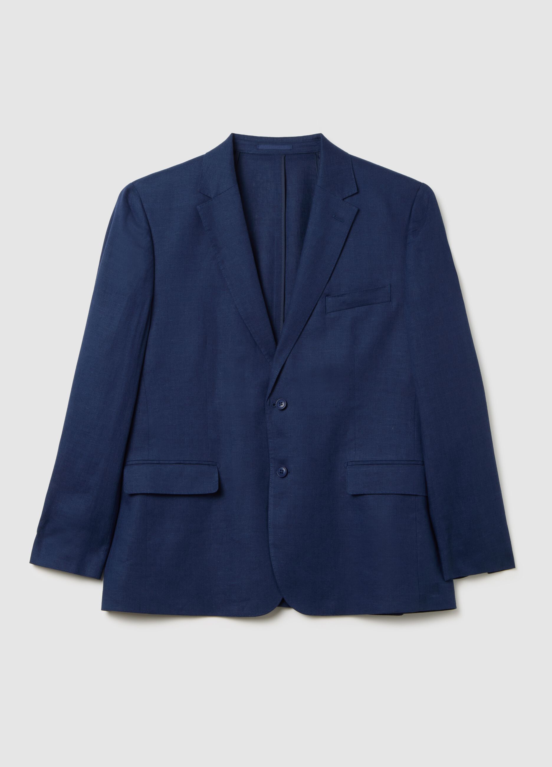 Blazer da uomo in lino blu regular fit