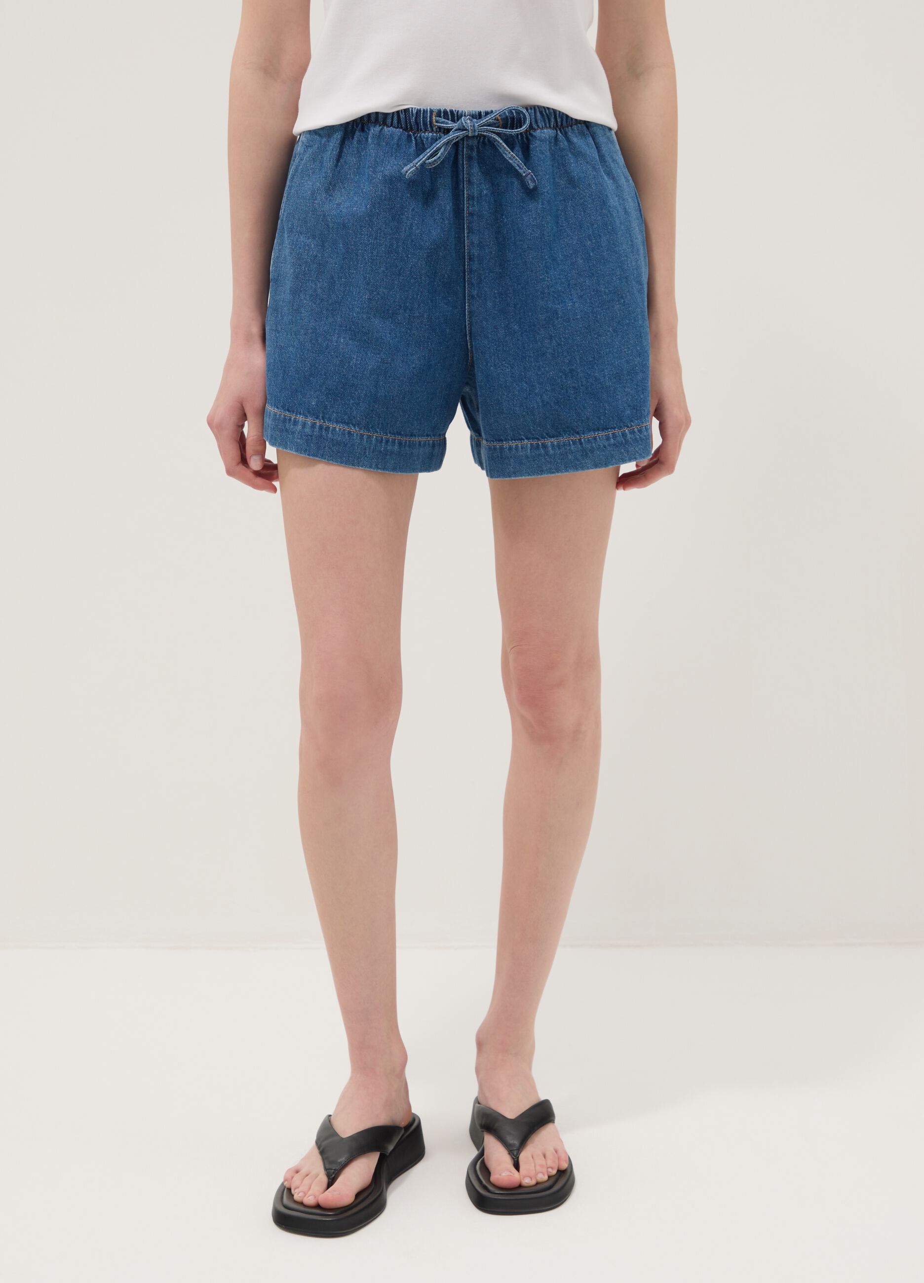 Blue pure cotton denim shorts