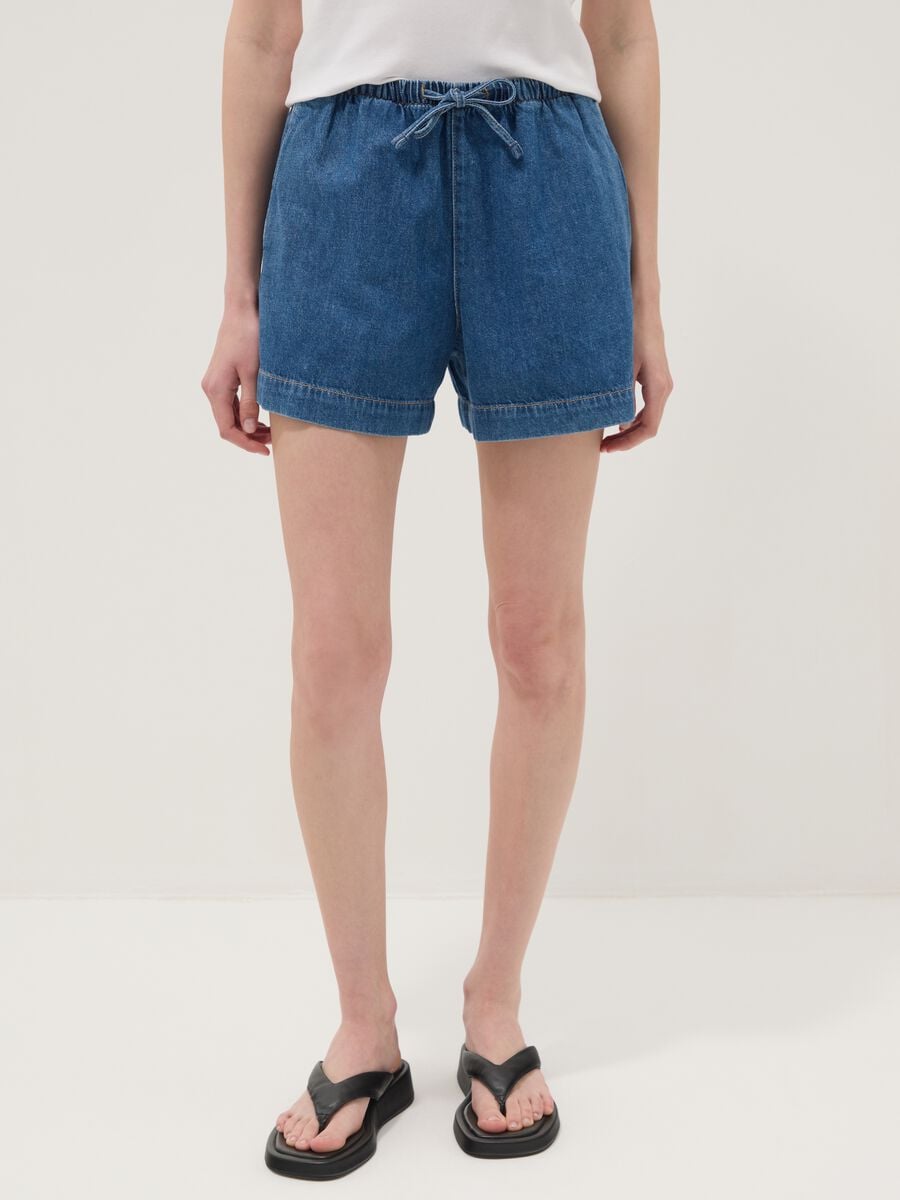Blue pure cotton denim shorts_1