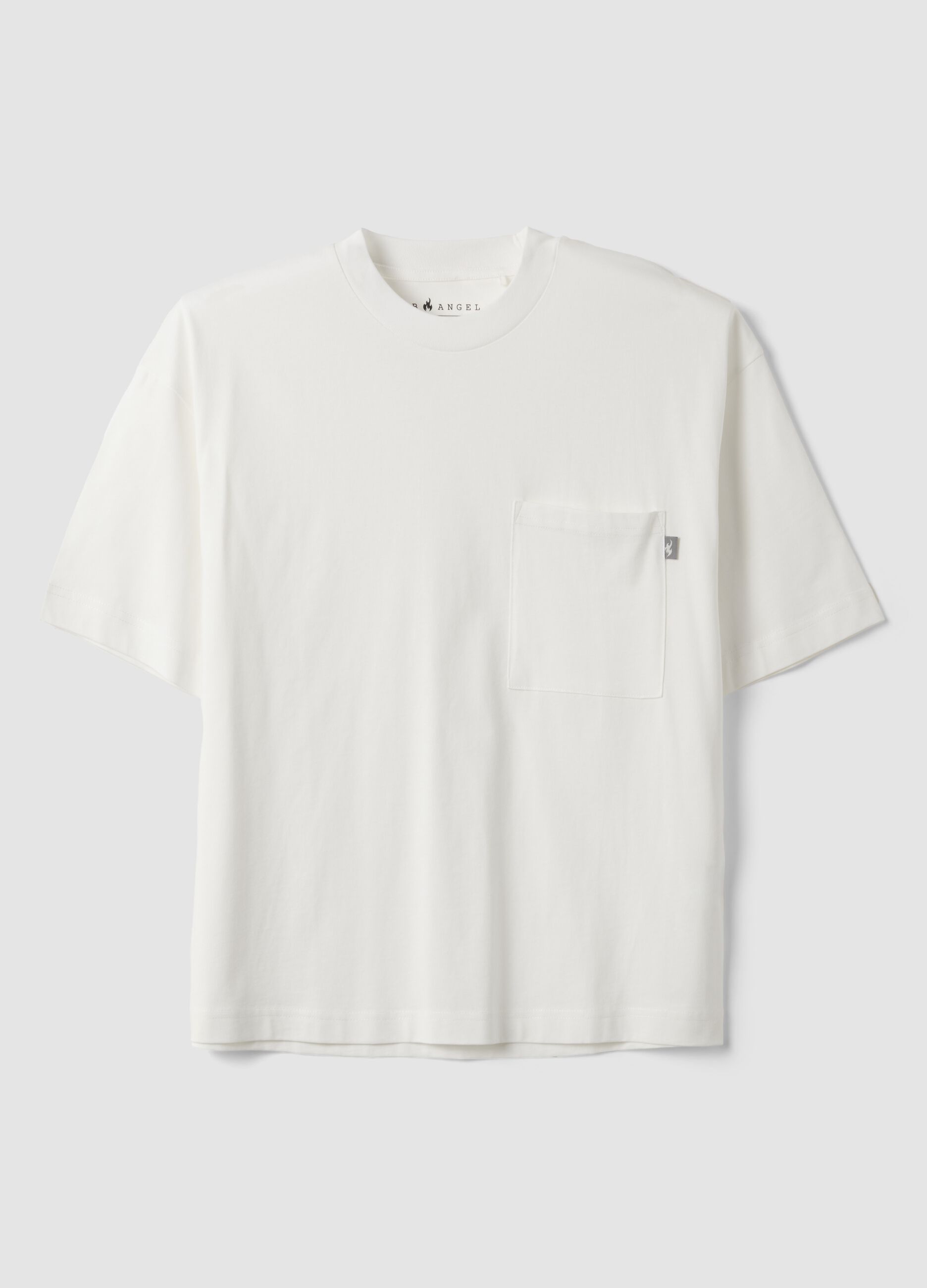 T-shirt bianca in puro cotone girocollo con taschino boxy fit