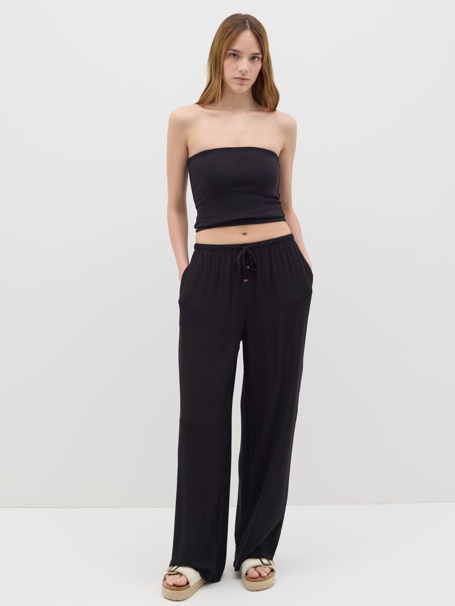 Women's black relaxed-fit trousers in 100% viscose_0