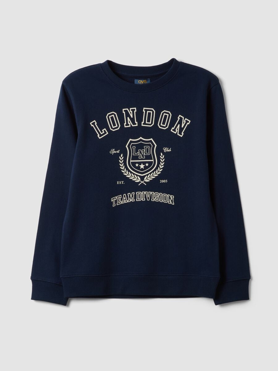 Blue pure cotton crew-neck sweatshirt with print_0