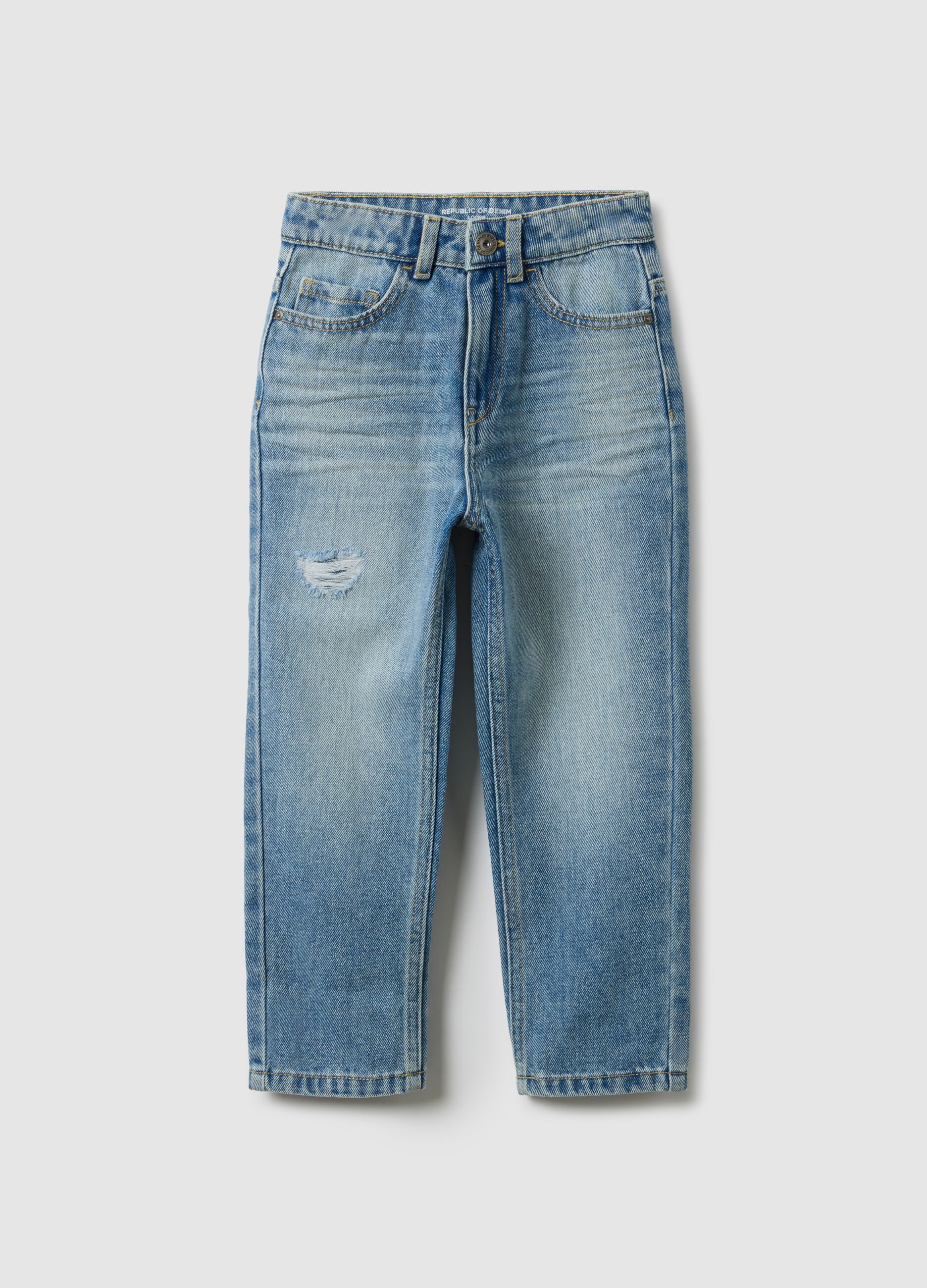 Regular fit blue denim jeans in cotton blend for children