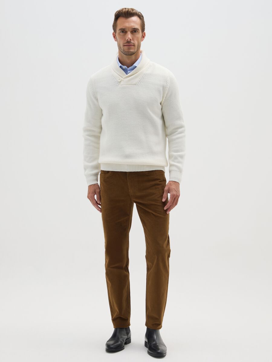 White sweater with shawl collar regular fit_1
