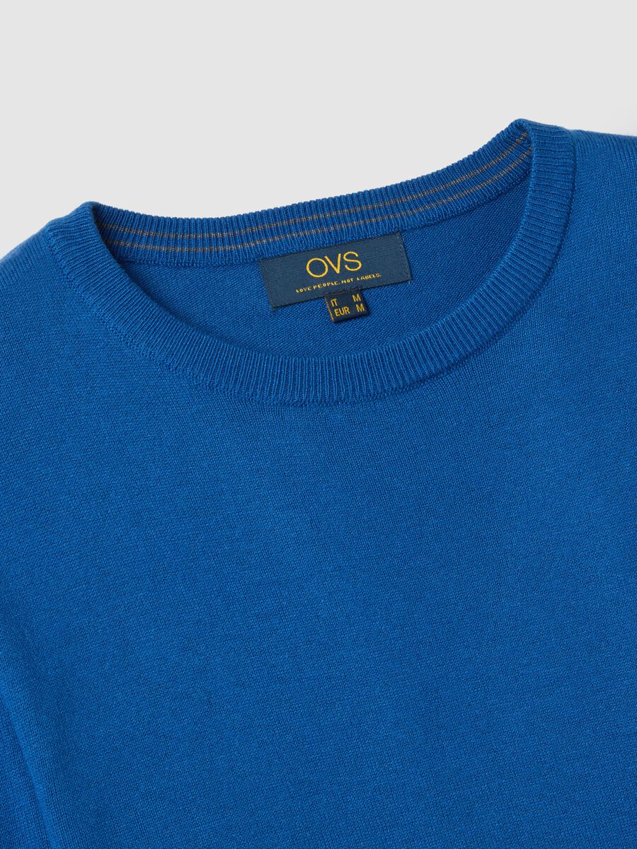 Blue crew neck pullover in cotton blend regular fit_5