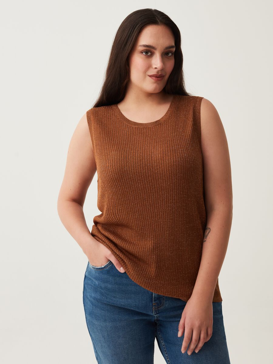 Tank top a coste piatte in lurex Curvy_0