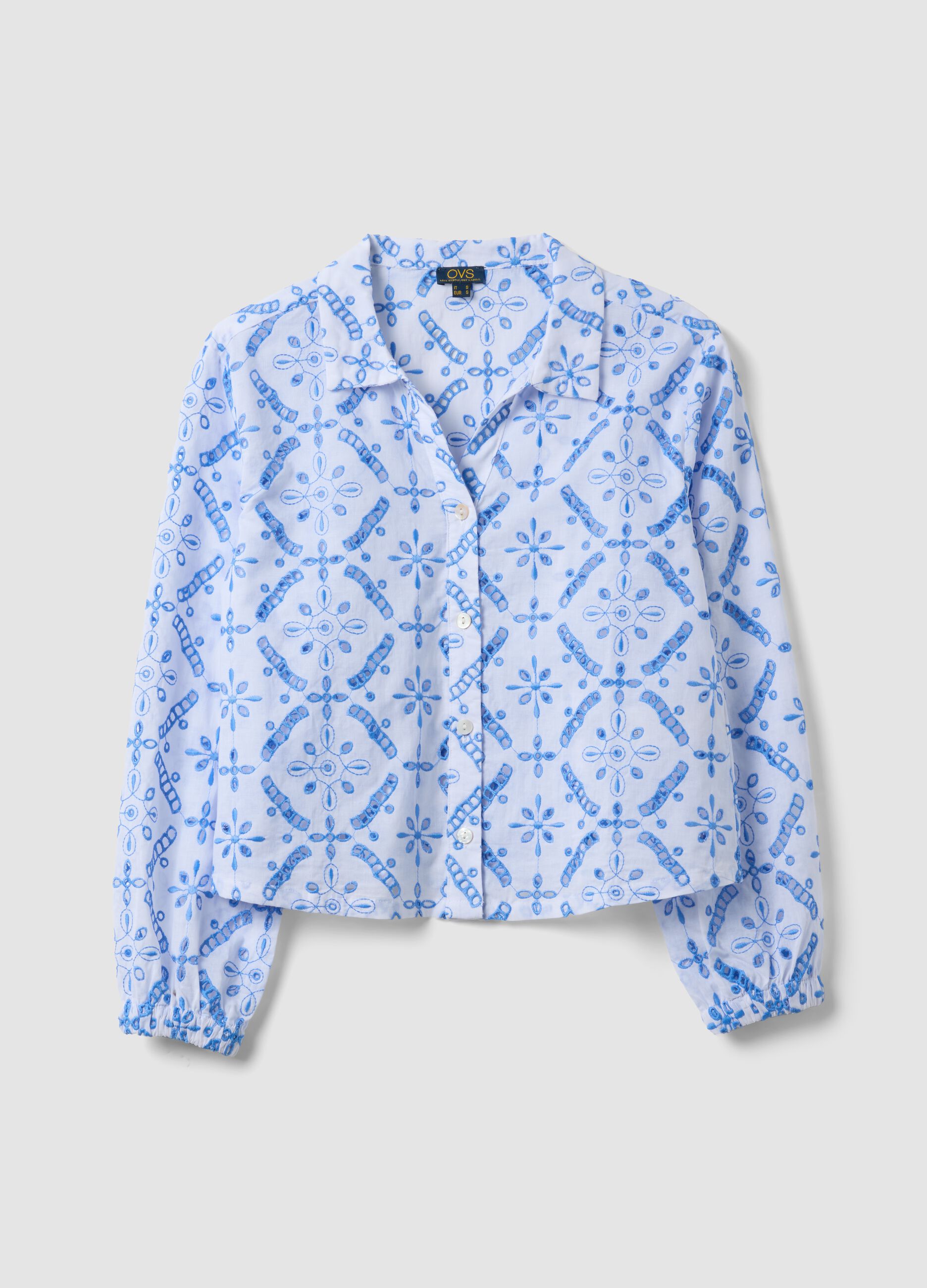 Blue organic cotton shirt with all-over print