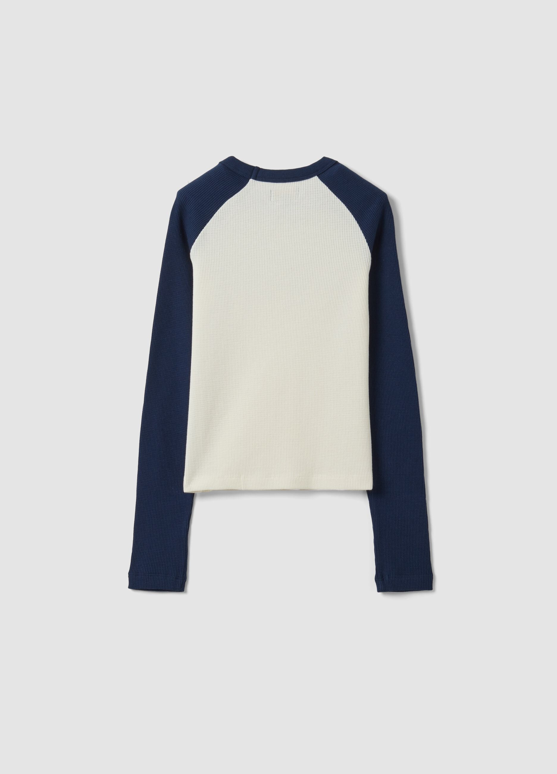 Blue stretch cotton T-shirt with contrast sleeves for girls