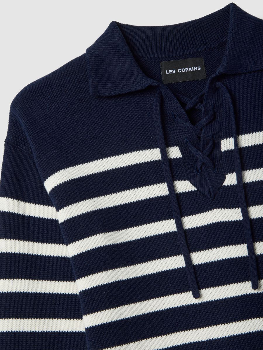 Multi-coloured striped pure cotton sweater, regular fit, deep V_5