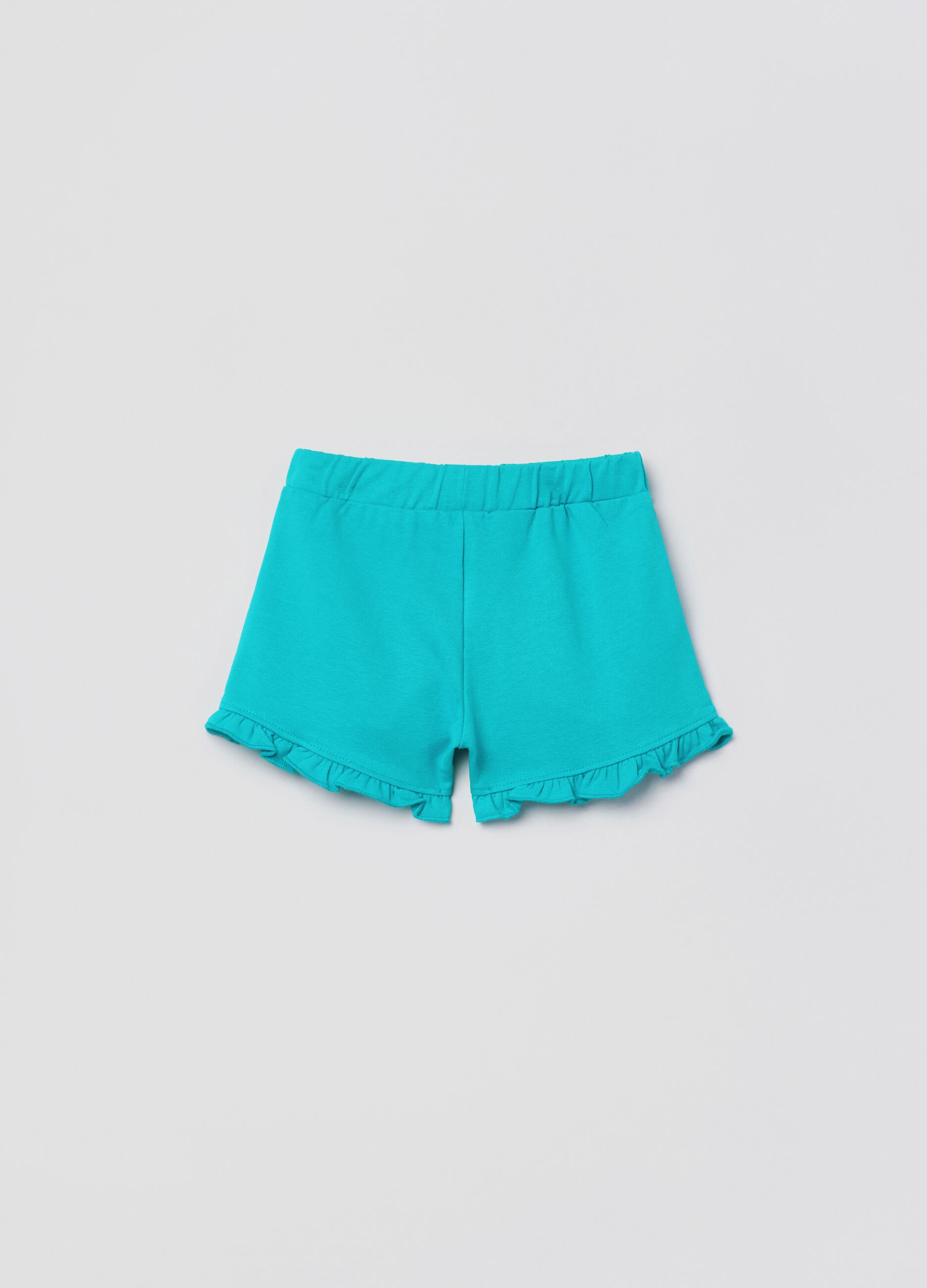 Shorts in cotone stretch con rouches_1