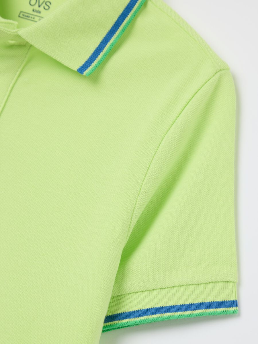 Cotton polo shirt with striped trims_3