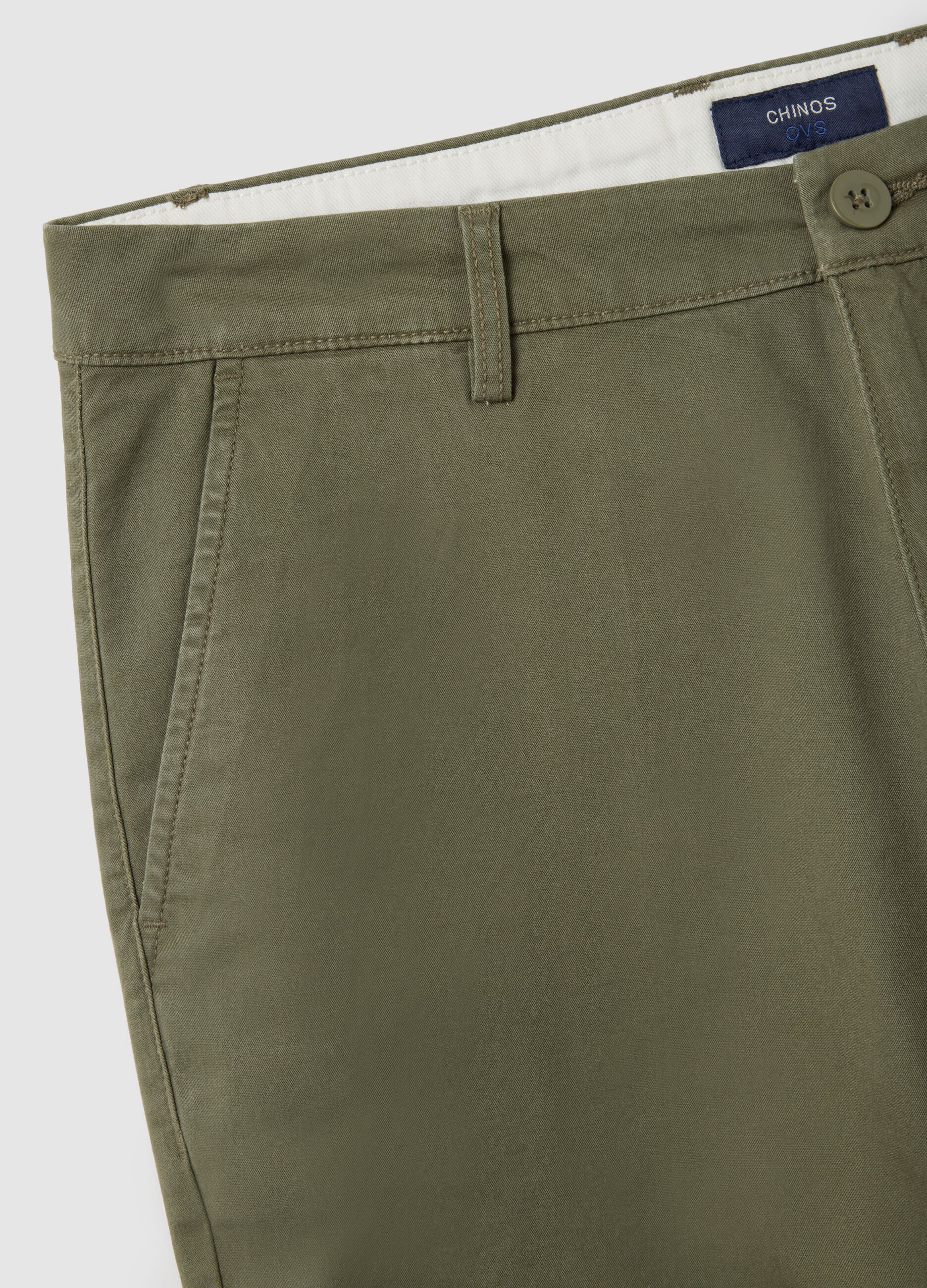 Green Stretch Cotton Regular Fit Trousers