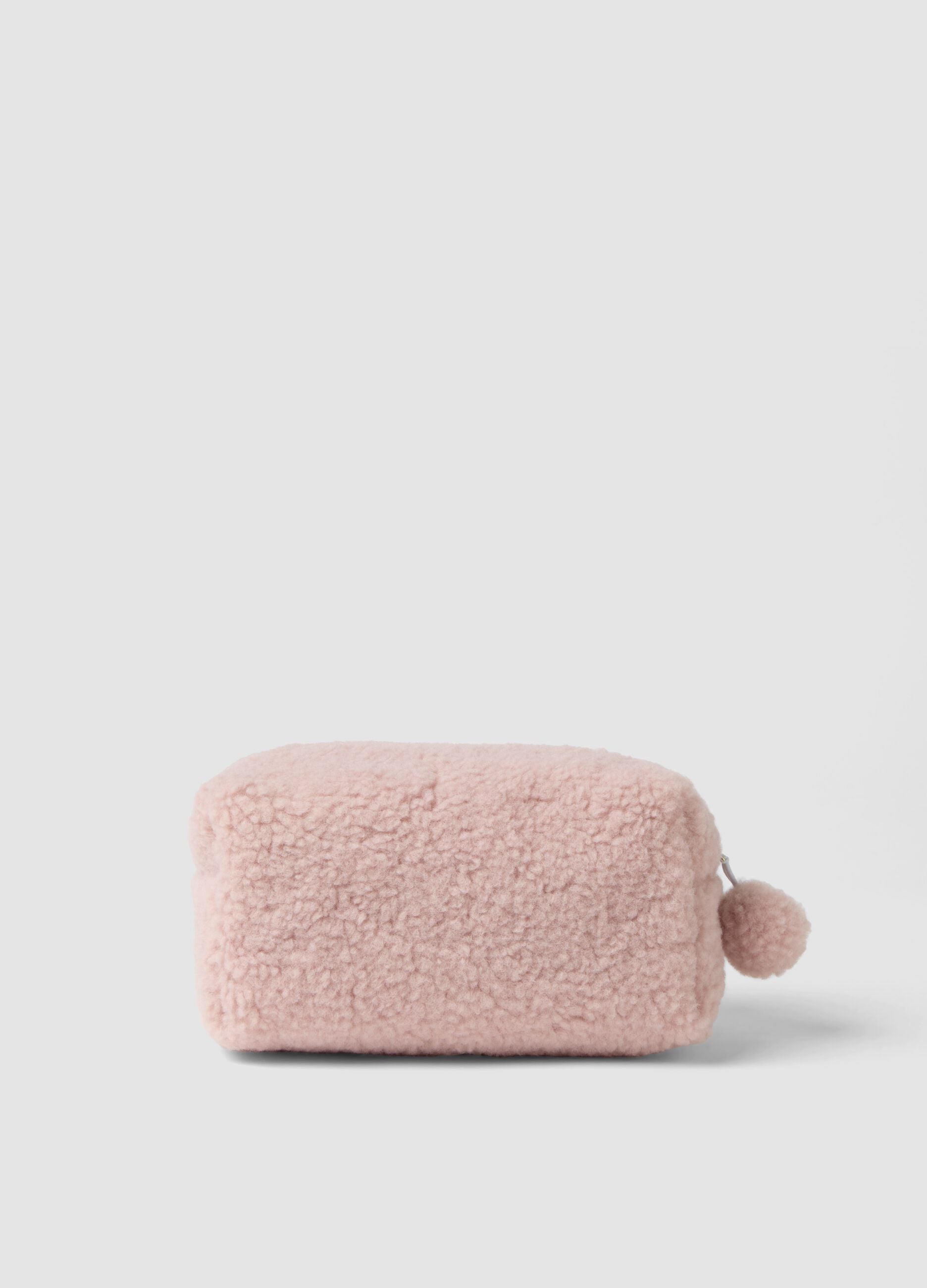Pink makeup bag with pompom