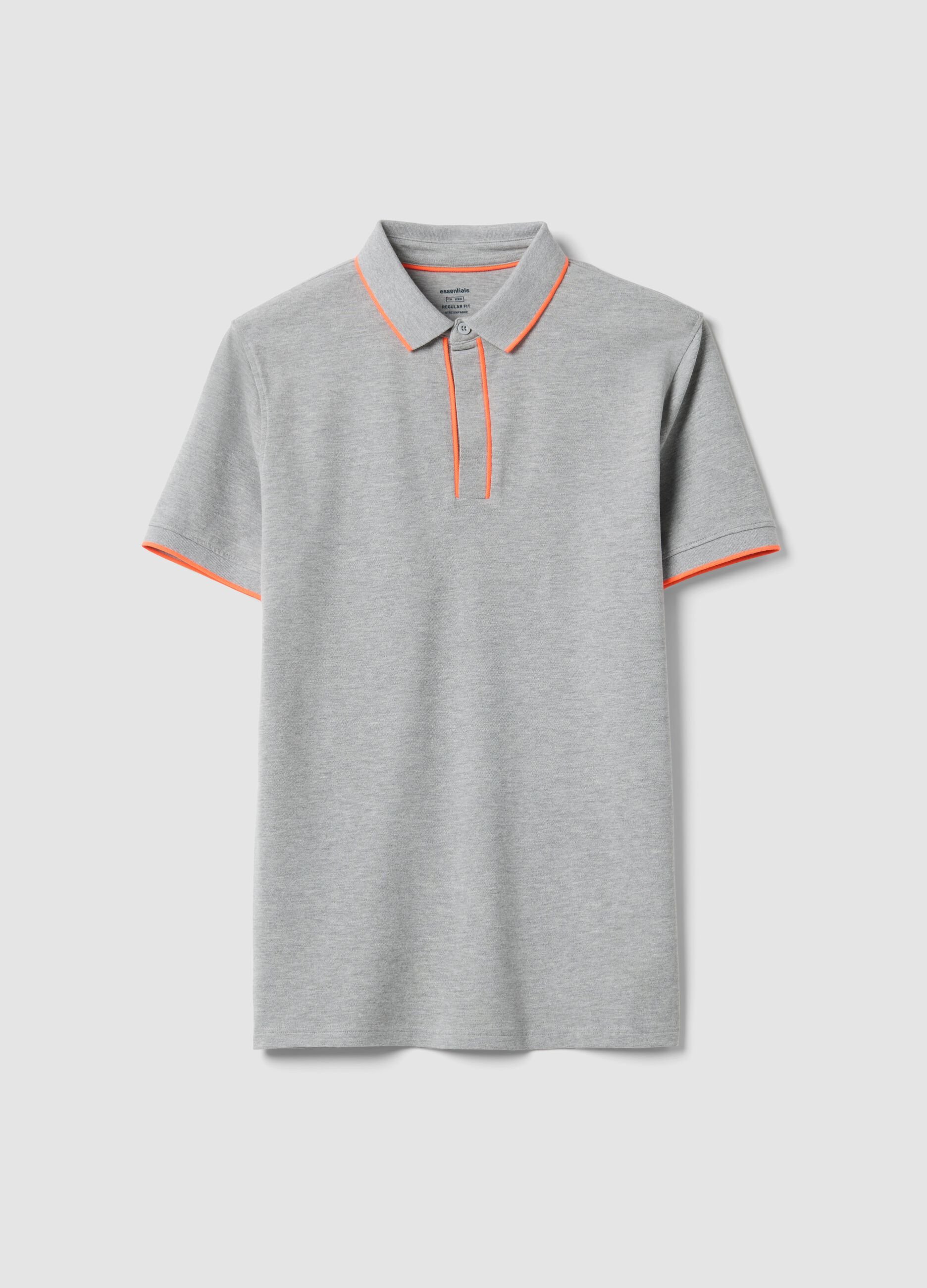 Grey stretch cotton polo with contrast piping