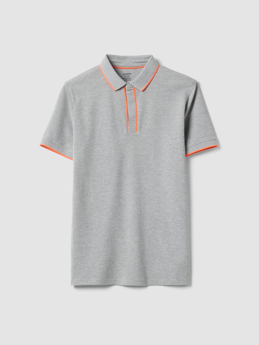 Grey stretch cotton polo with contrast piping_0