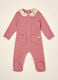 Pink stretch viscose baby sleepsuit with floral collar_0