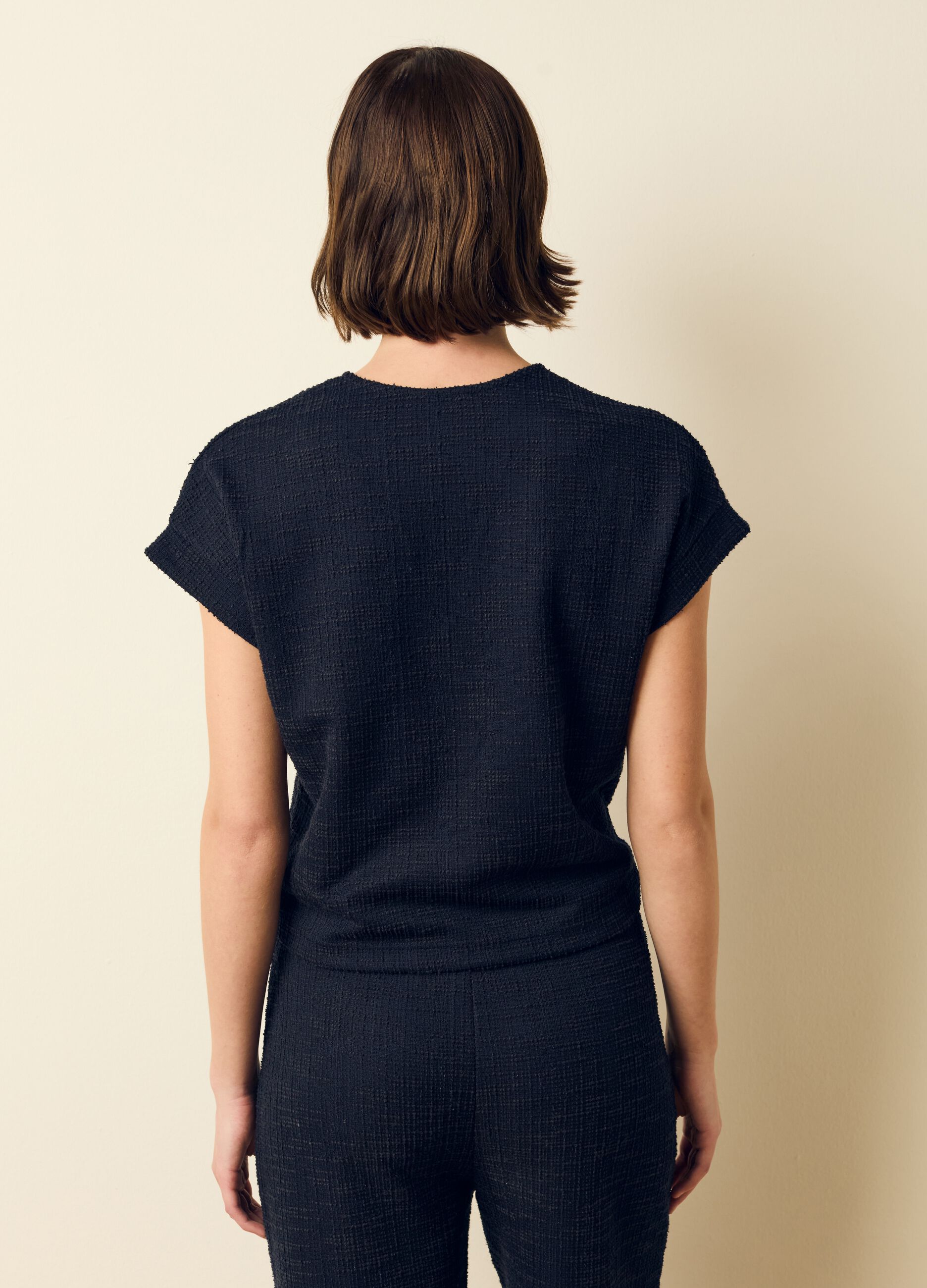 Woven T-shirt with kimono sleeves