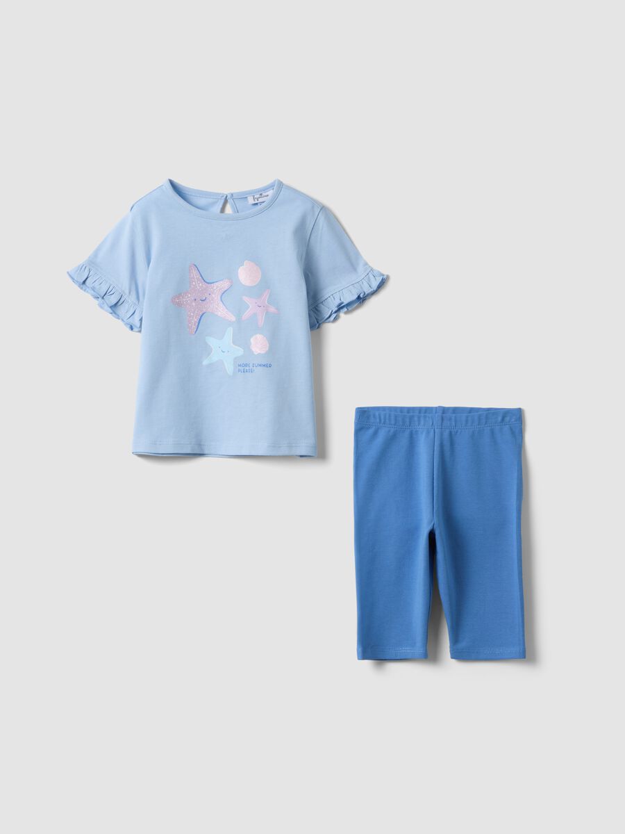 Light blue pure cotton set with T-shirt and leggings for girls, regular fit_0