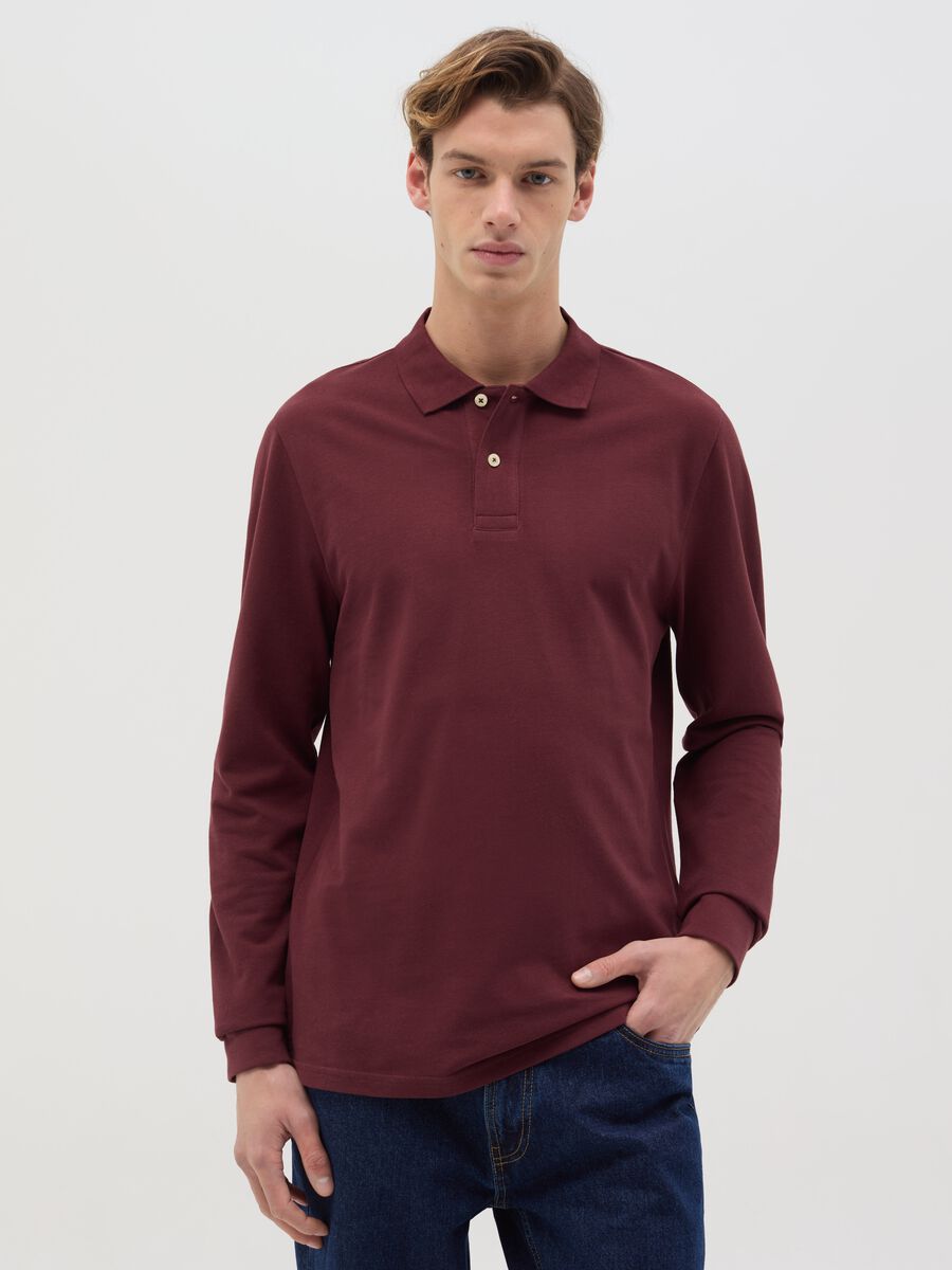 Long-sleeved polo shirt in organic cotton_0
