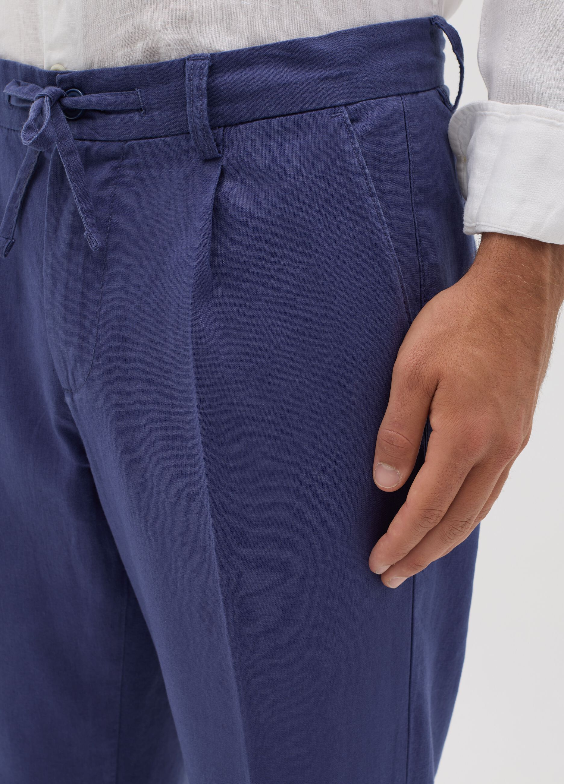Blue slim-fit chino trousers with drawstring