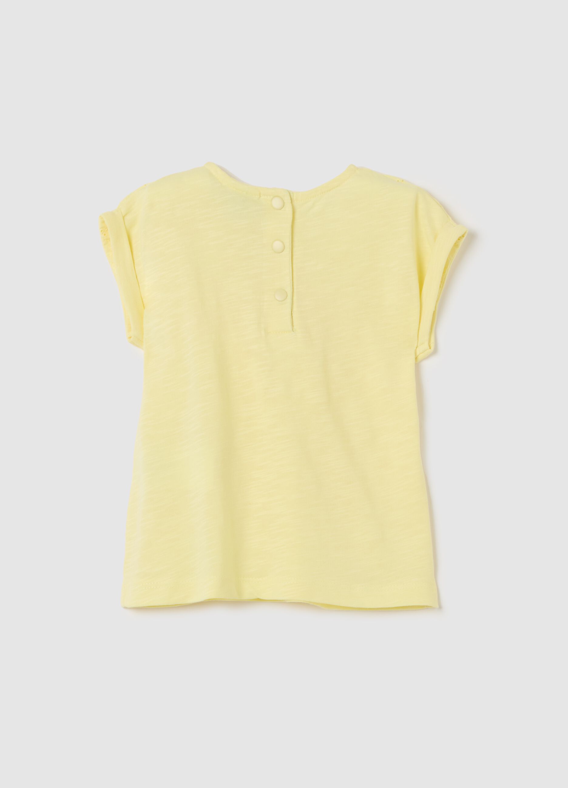 Cotton T-shirt with broderie anglaise insert