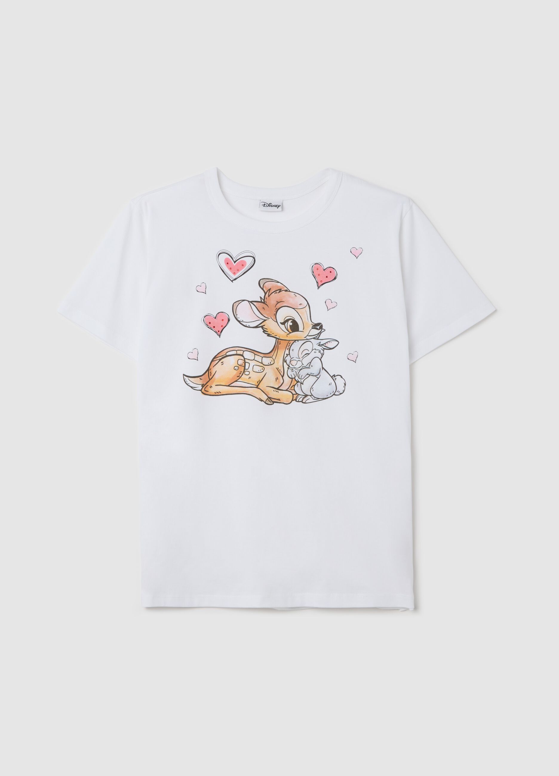 White T-shirt with Bambi and Thumper print