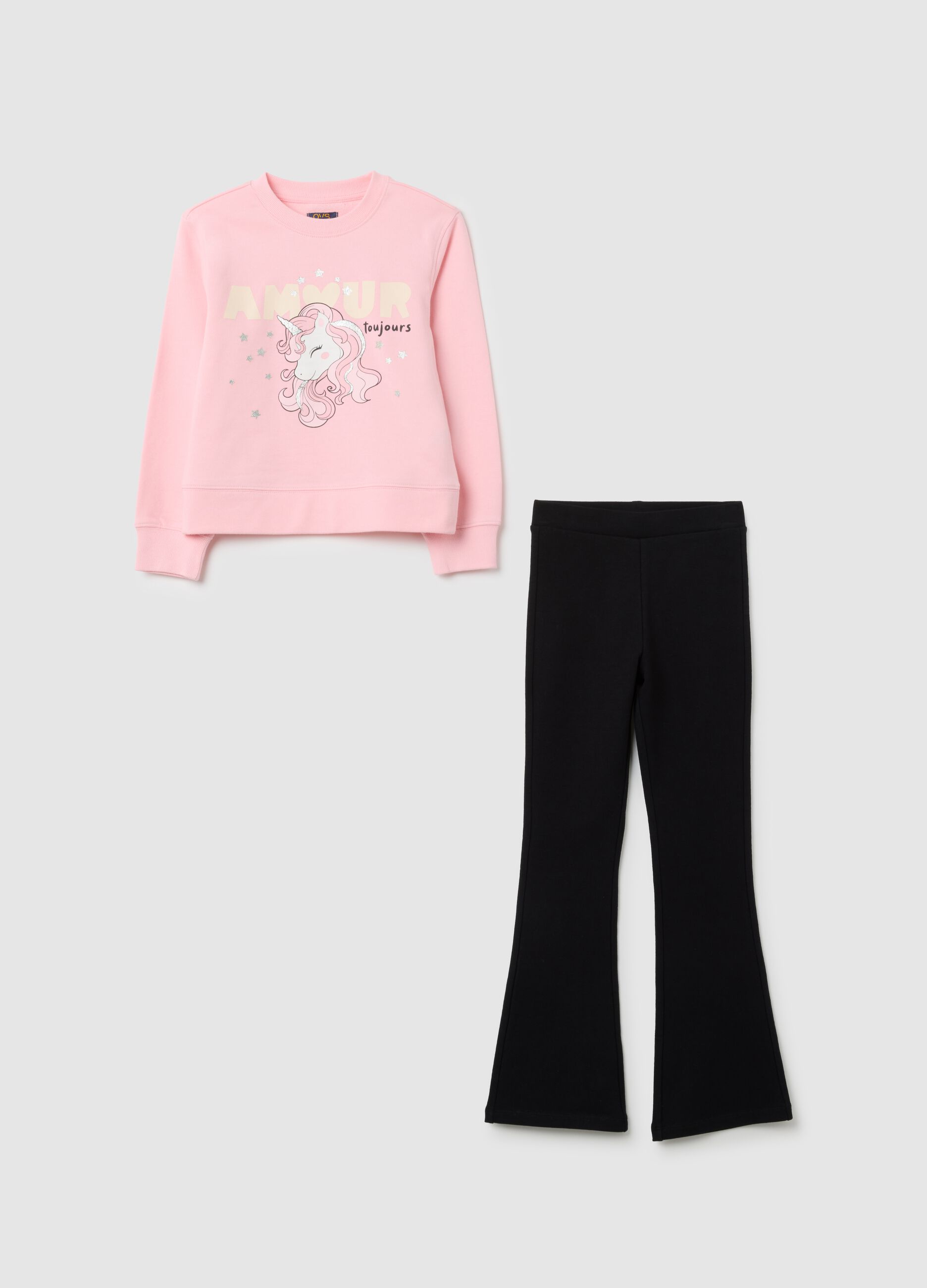 Completo da bambina in cotone elasticizzato rosa