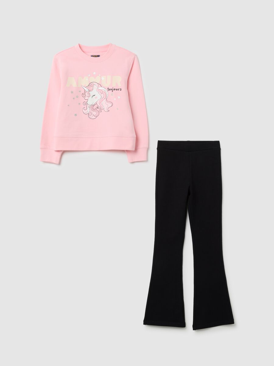 Completo da bambina in cotone elasticizzato rosa_0