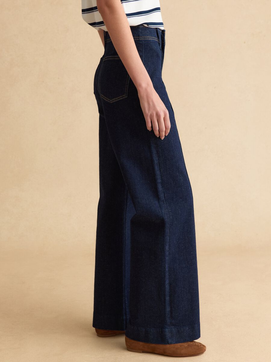 Jeans in cotone elasticizzato blu wide leg_3