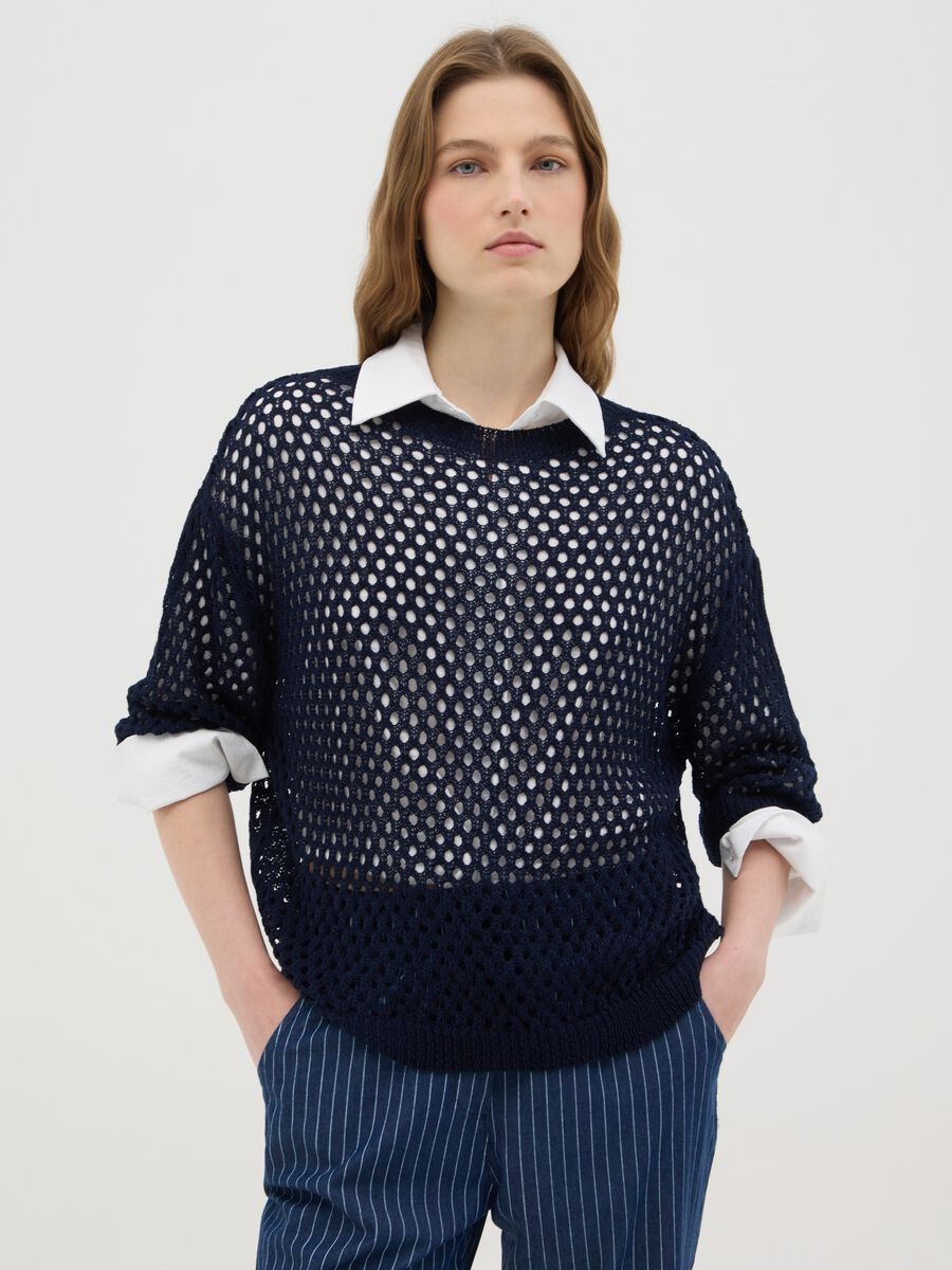 Women's blue acrylic blend net sweater regular fit_0